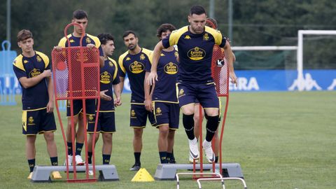 Lucas Prez, en un entrenamiento del Deportivo