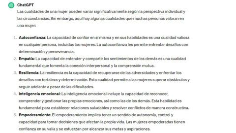 Las cualidades que asociaba a una mujer