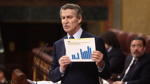 Feijoo en la tribuna de oradores del Congreso con una estad�stica sobre accidentes ferroviarios