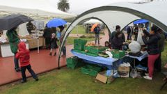 Los puestos instalados en los jardines del Concello se protegieron con carpas y toldos