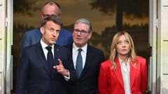 EL presidente de Francia, Emmanuel Macron, el primer ministro brit�nico Keir Starmer, la primera ministra itlaliana, Giorgia Meloni, y el canciller alem�n, Friedrich Merz.