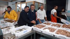 Valent�n Gonz�lez Formoso, en la lonja de Agui�o tras presenciar el trabajo del sector 
el primer d�a del libre marisqueo en Otras Zonas