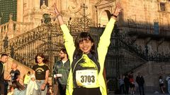 Sania, en la plaza del Obradoiro, tras correr la prueba SantYago 10K.