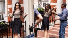 Anne Hathaway en el rodaje de El diablo viste de Prada 2