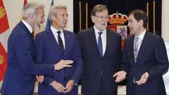 Azc�n, Rueda, Rajoy y Ma�ueco, despu�s del acto de la toma de posesi�n celebrado ayer en el Parlamento de Castilla y Le�n.