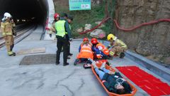Imagen del simulacro de accidente de un tren en el tnel de Oural