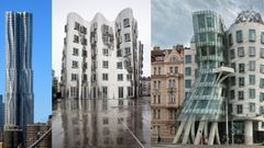 De izquierda a derecha, 8 Spruce Street (antes Torre Beekman), en Manhattan; Neuer Zollhof, en Duseeldorf, y Dancing House (Praga).