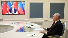 Vladimir Putin, en Mosc�, durante una videoconferencia con Xi, en febrero