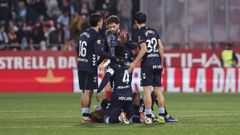 Los futbolistas del Celta, tras el triunfo ante el Girona.