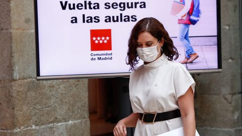 La presidenta madrilea, Isabel Daz Ayuso, presentando el martes la estrategia de vuelta a clase