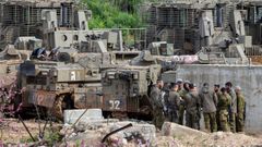 Soldados israel�es en la frontera con el L�bano.