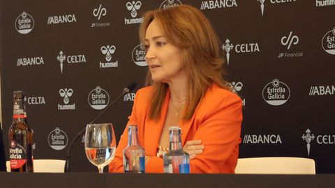 La presidenta del Celta, Mari�n Mouri�o, durante la comparecencia de prensa ofrecida�este jueves en A Sede para abordar la actualidad del club