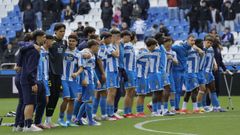 La plantilla del Fabril, tras el duelo ante la UD Ourense, disputado en Abanca Riazor.