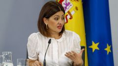 La ministra de Infancia y Juventud, Sira Rego, durante su intervenci�n en la rueda de prensa posterior a la reuni�n del Consejo de Ministros.