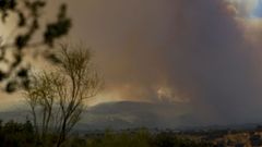 Columna de humo producida por el incendio que se manten�a activo en la localidad madrile�a de Pelayos de la Presa el viernes