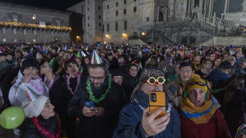 Una imagen de la celebracin de la Nochevieja en la plaza del Obradoiro