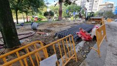 Obras de reforma urbana en la plaza de Barcelos, en Pontevedra
