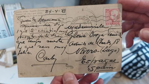 Postal enviada desde Suecia por su t�o Carlos Oroza para felicitar a su madre por su boda