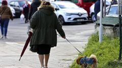 Foto de archivo de una mujer paseando a su perro