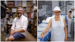 Rafael Rey (izquierda), en Tejidos Mayfer, en Betazos y Ana Cagiao (derecha), en Queixos Cagiao, en Paderne.