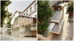 La imagen de la izquierda muestra el aspecto de la entrada principal hacia la r�a do H�rreo, con una zona habilitada para los peatones y otra para el tr�fico rodado, como ofrece la recreaci�n a su derecha, donde aparecen tambi�n los elementos di�fanos y ligeros que caracterizan el proyecto que se est� ejecutando.