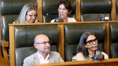 Gonzalo Muos y Mercedes Rosn, en primer plano, en un pleno de la corporacin. En la parte de arriba, sus compaeras antes en el PSOE y ahora como concejalas no adscritas, Mila Castro y Marta lvarez.