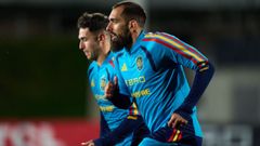 Borja Iglesias, durante el entrenamiento de este martes con la seleccin espaola en Las Rozas.