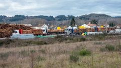 Fila de camiones aguardando a ser descargados, el pasado lunes, en el puerto seco