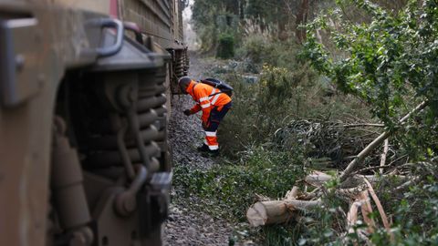 Tren de mercanc�as accidentado en Cambre