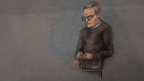 Dibujo de Marius Borg durante su comparecencia ante el juez