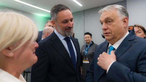 Santiago Abascal y Viktor Orb&aacute;n, este s&aacute;bado en Budapest. 