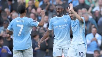 Los jugadores del Manchester City, celebrando un gol en la Premier League.