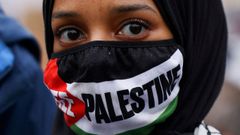 Una manifestantes participa en una concentracin a favor del pueblo palestino en Londres.