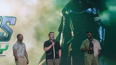 Los actores Anthony Mackie, David Harbour y Winston Duke, durante la presentaci�n de la pel�cula �Vengadores Doomsday� este sabado en M�laga