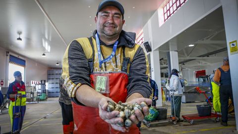 Roberto Sieira, mariscando en la campaña de Noia durante su período de descanso y antes de regresar a Angola