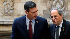 Pedro S�nchez y Quim Torra, este jueves, en el Palau de la Generalitat