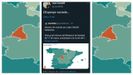 Tuit del presidente de la Cmara de Comercio de Barcelona, Joan Canadell, con un mapa con el nmero de muertos y el comentario: La Espaa vaciada