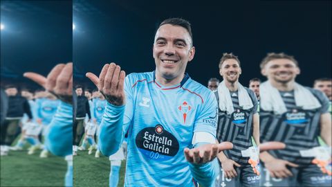 Iago Aspas, haciendo el gesto del �six seven� tras el partido entre Celta y Mallorca.