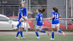 Gol Carol Gonzalez Real Oviedo Femenino Racing Santander.Las futbolistas azules celebran el gol de Carol Gonz�lez
