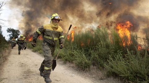 Brigadas forestales en un incendio en Pantón