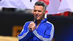 Robbie Williams durante su actuaci�n en la final del Mundial el pasado domingo