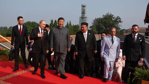 Vladímir Putin, Xi Jinping y Kim Jong-Un, en el homenaje al fin de la Segunda Guerra Mundial en el Pacífico