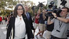 M�nica Oltra a su llegada hoy a la Ciudad de la Justicia.