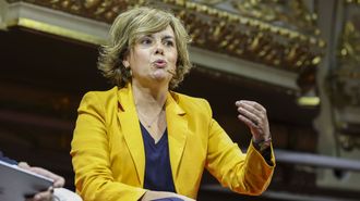 La exvicepresidenta del Gobierno Soraya S�enz de Santamar�a, en un foro empresarial en Madrid, en una imagen de archivo