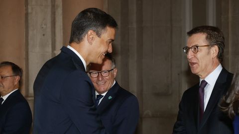 Pedro S�nchez y Alberto N��ez Feijoo durante el tercer homenaje a las v�ctimas de la covid 19 celebrado en Madrid.