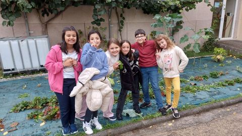 Alumnos del colegio pblico Monte Balio en el huerto escolar, que fue creado en el 2006