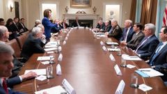 Nancy Pelosi en un momento de la reuni�n con Donald Trump