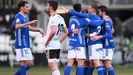 Los jugadores del Oviedo celebran la victoria ante el Burgos