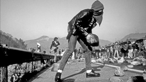 Movilizaciones mineras durante el encierro del Pozo Barredo. Mieres. Asturias 1991