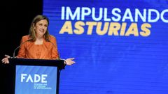 La m�xima responsable de la patronal asturiana, Mar�a Calvo, interviene en la Asamblea General de la Federaci�n Asturiana de Empresarios (FADE) este viernes en Avil�s